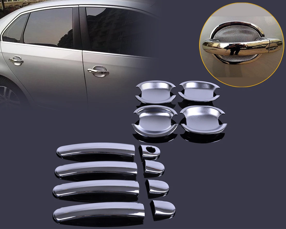 

beler Chrome 8pcs/set Door Handle Cover + 4pcs/set Cup Bowl Combo for Skoda Octavia Fabia Superb 2002-2004 2005 2006 2007