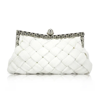 

TFTP Elegant Ladies White Satin Bridal Evening Prom Clutch Handbag Purse Gift