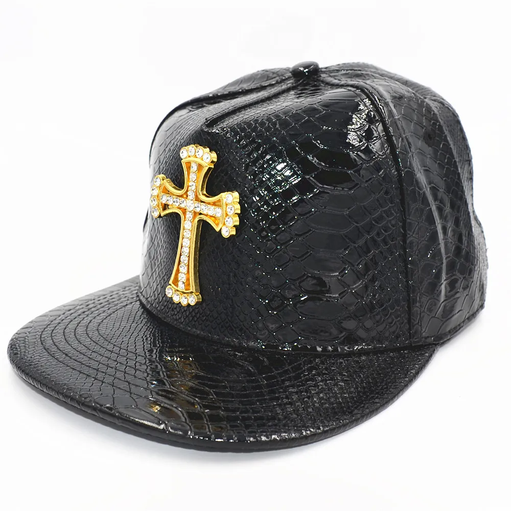 Шикарная Хрустальная Золотая подвеска в виде креста модная кепка s хип хоп танцевальные шляпы из искусственной кожи Регулируемый головной убор для мужчин и женщин