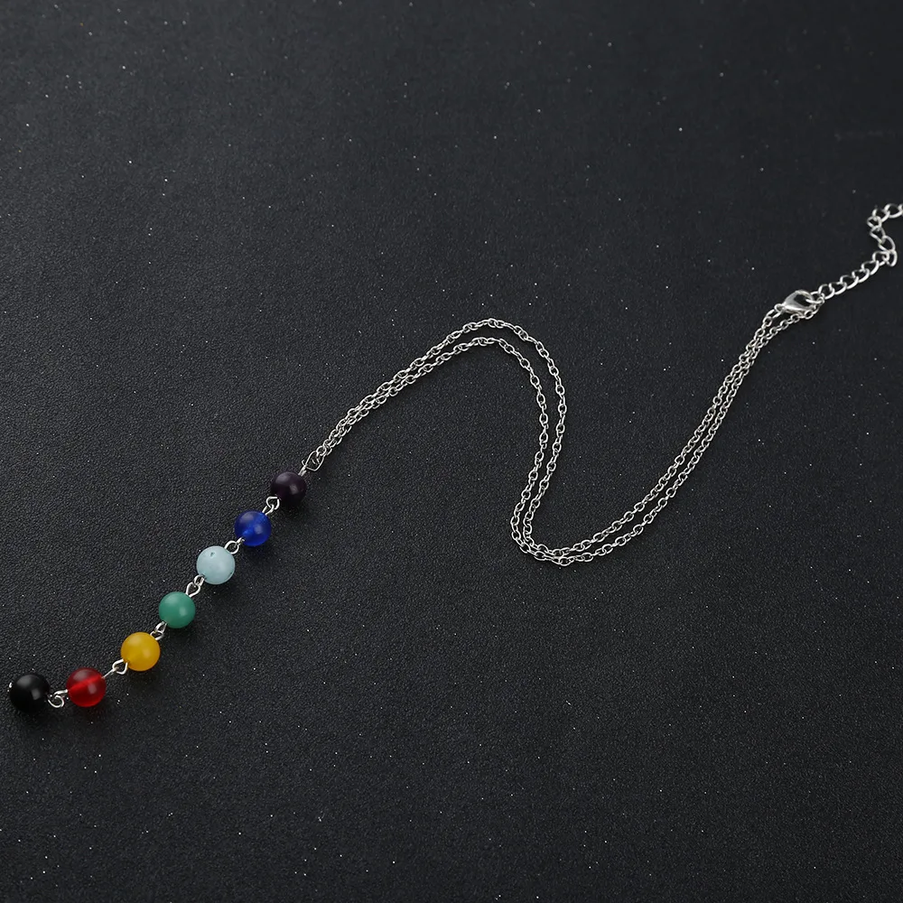 7 Chakra Yoga Rainbow Necklace Natural Stone Black Onyx Buddha Light Guardian Jewelry Woman's Fashion Pendant | Украшения и