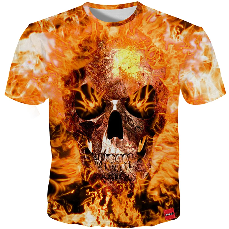 Мужская 3d футболка YFFUSHI с коротким рукавом и принтом Fire Skull Двусторонняя Футболка