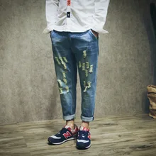 Men denim harem pants fashion casual men jean male loose vintage hole beggar jeans male hiphop jeans trousers size 28-36