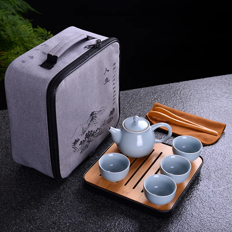 Chinese Kung Fu Tea Set with TrayGlaze Ceramic Purple clay TeaPot Tea CupPortable Travel Tea Set dr