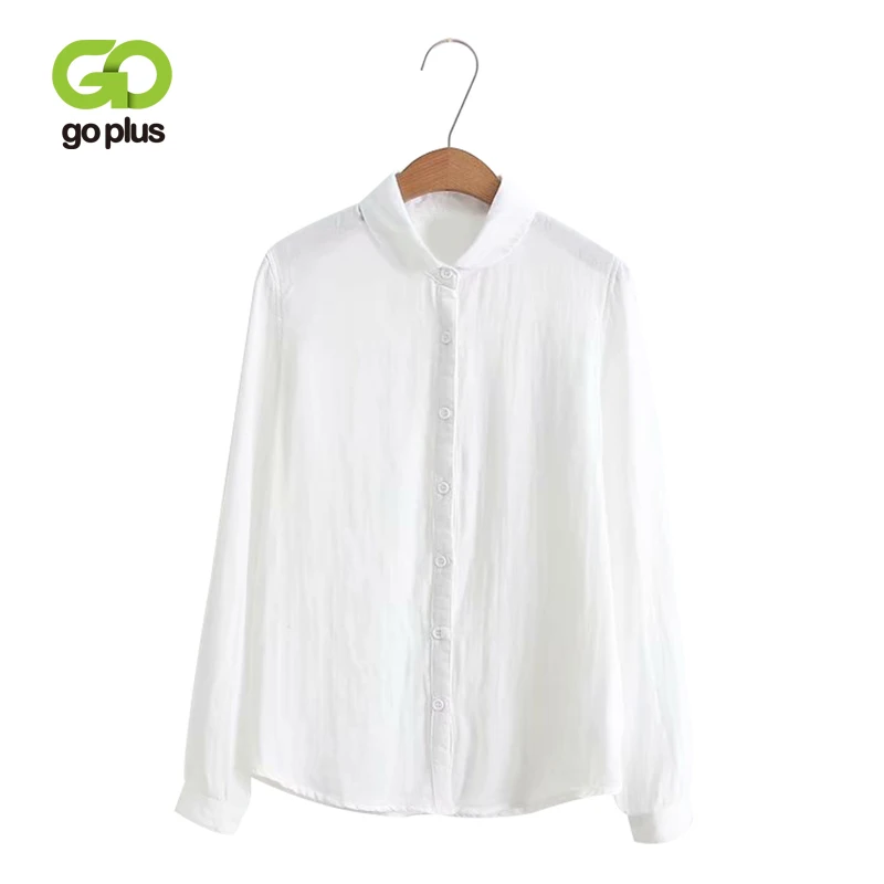 

GOPLUS Double-layer Cotton Turn Down Collar Blouses Plaid Stripe Basic Shirts 2019 Spring Office Lady Mori Girl Tops C7563
