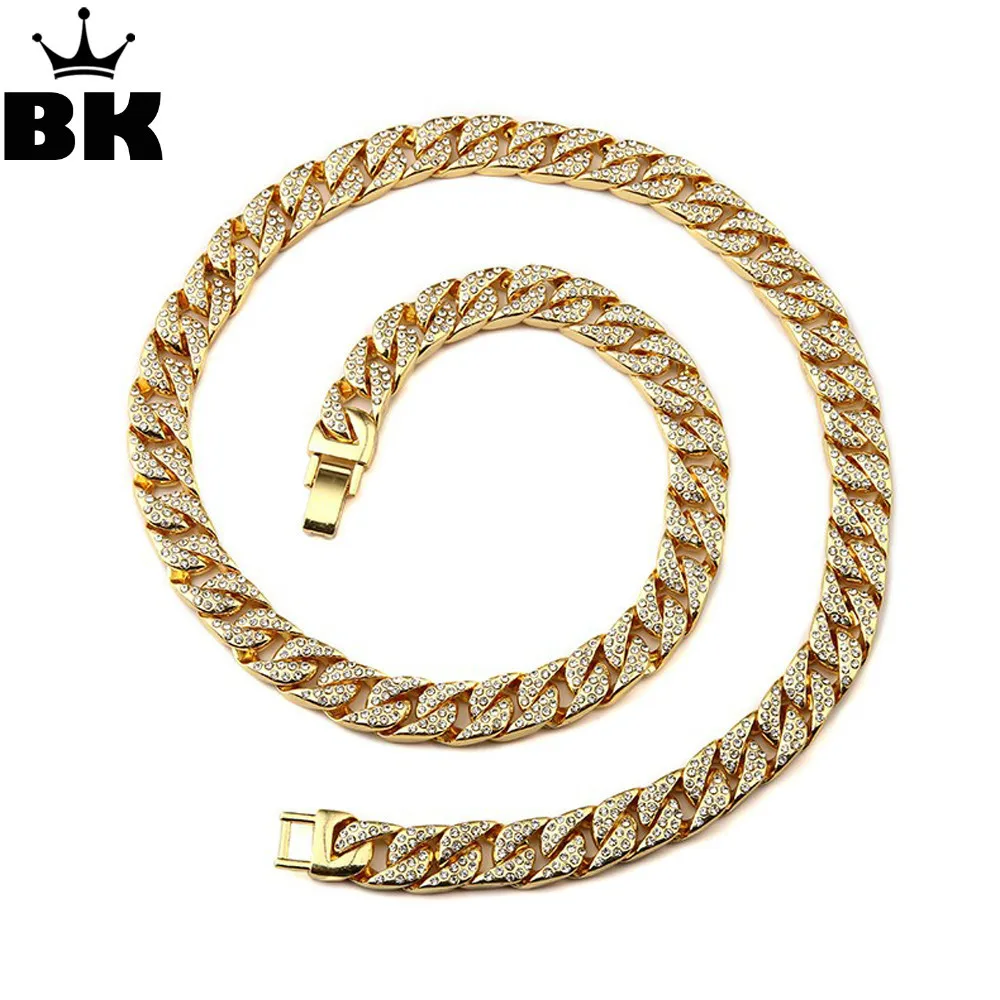 Mens Thick Cuban Link Chain Alloy Gold Chain Iced Out Rhinestone Jewelry Size 15mm*30inch Mens Thick Cuban Link Chain Alloy Gold Chain Iced Out Rhinestone Jewelry Size 15mm*30inch