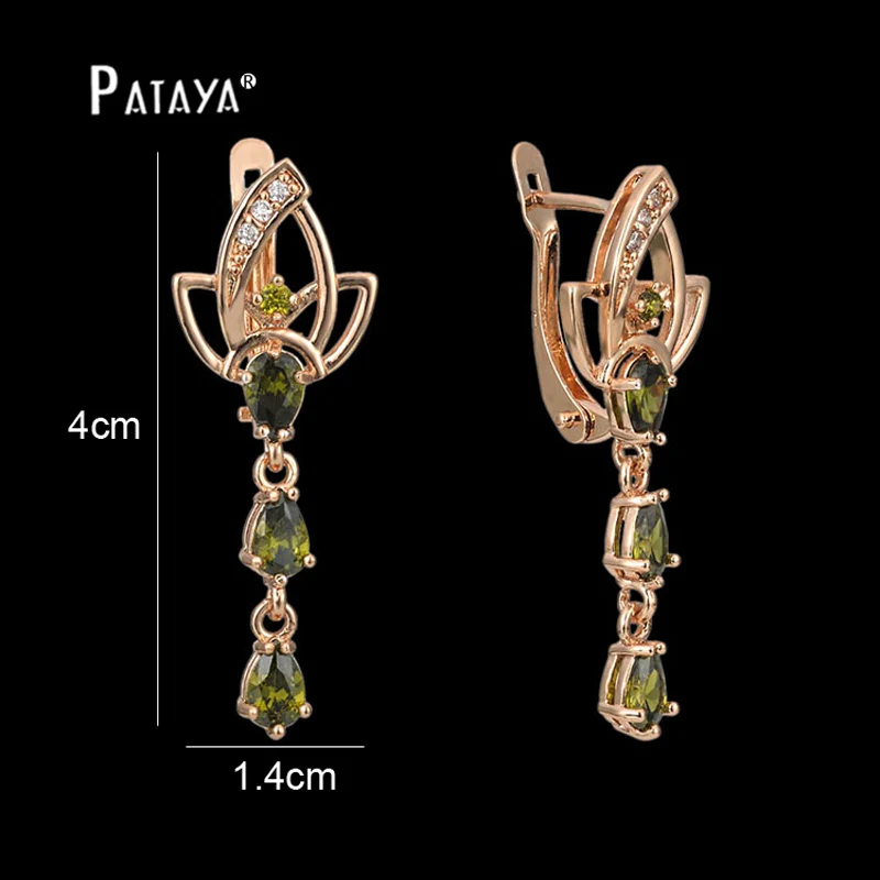 PATAYA, классические длинные серьги в виде капель воды 585, розовое золото, оливково-зеленый природный Цирконий, Женские Ювелирные изделия, серьги-люстры с кисточками - Окраска металла: green