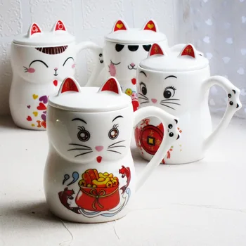 

1PC New Cute Cat Style Ceramic Mugs with Lid Cartoon Creative Moring Mug Milk Coffee Tea Unique Porcelain Cups NL 008