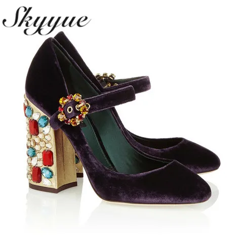 Véritable Pic Pic En Jewel Boucle As Hauts as Cuir Perles Talons Femmes Crystal Pompes Sangle 2018 Talon Nouveau Chunky 45UqwWB