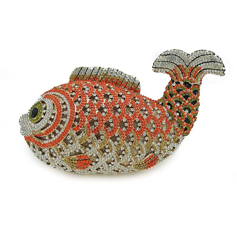 Mixed Color fish Evening Bag Full Diamond Crystal Bridal Wedding Clutch