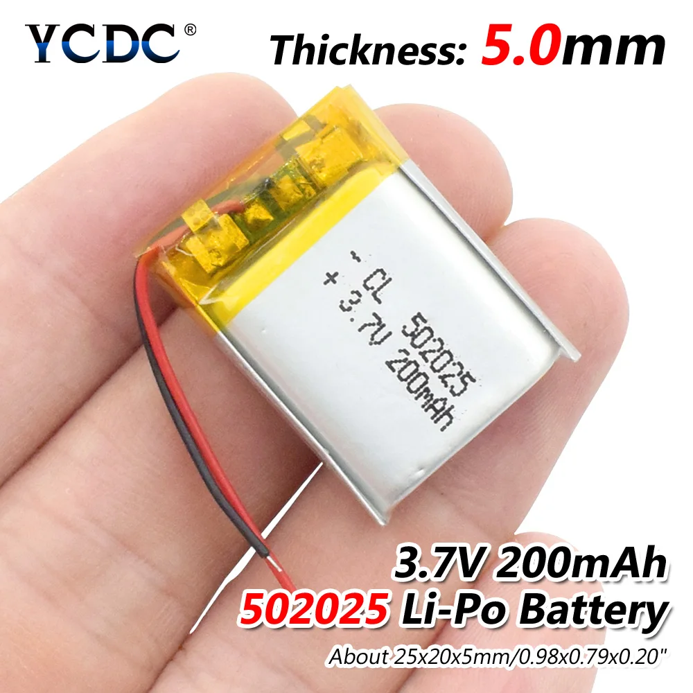 

3.7V 200mAh 502025 Lithium Polymer Li-Po li ion Rechargeable Battery Lipo cells For MP3 MP4 toys speaker Tachograph POS