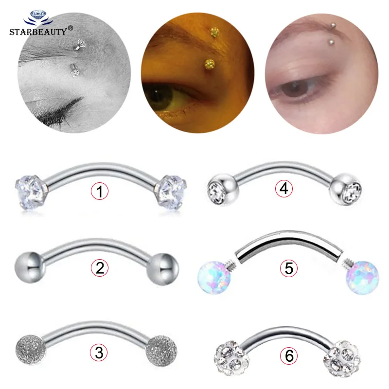 

1Pc 1.2*6/8/10mm Eyebrow Piercing Curved Barbell Lip Ring Snug Daith Helix Rook Earring Titanium Opal Eyebrow Jewelry Piercing