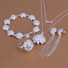 Серебряный цвет модные благородные элегантные изысканные роскошные Великолепные розы классические комплекты из четырех предметов Бестселлер Серебряный ювелирные изделия S244