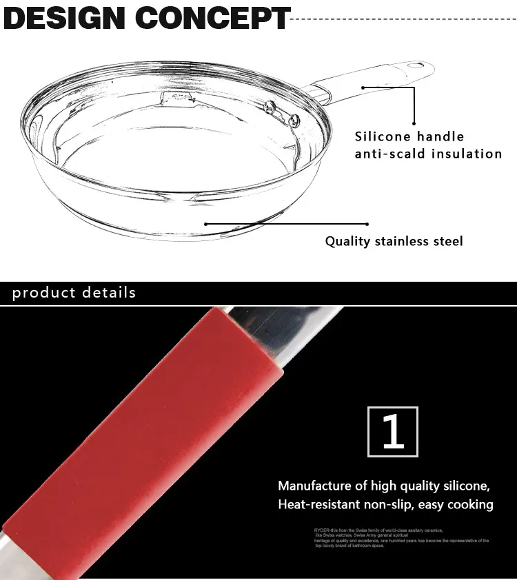 Новинка торговля нержавеющая сталь красные силиконовые ручки 24 см сковорода кухонные инструменты, посуда для кухни