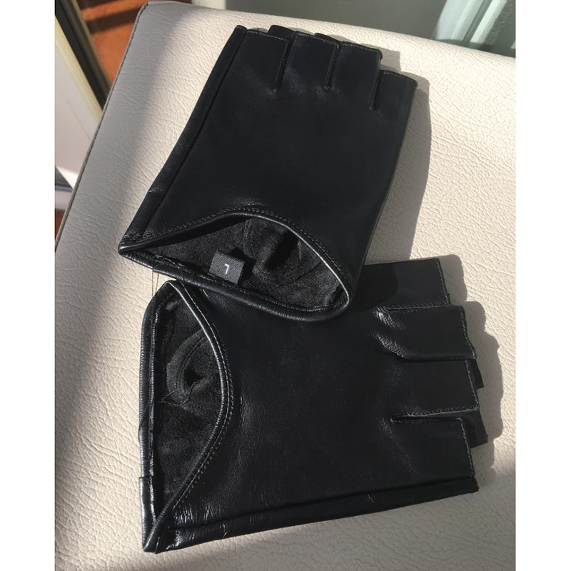 Spring Women's Genuine Leather Gloves Female Driving Unlined Goatskin Half Finger Gloves Fingerless Gym Fitness Gloves TB12-9 Spring Women's Genuine Leather Gloves Female Driving Unlined Goatskin Half Finger Gloves Fingerless Gym Fitness Gloves TB12-9
