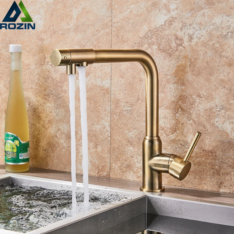 

Antique Bronze Hot Cold Water Kitchen Faucet Pure Water Drinking Mixer Tap Single Handle Purification Faucet Deck Mounted