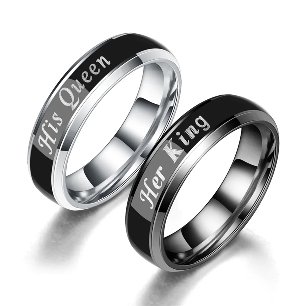 cheap Fashion Her King His Queen Letters Women Men Color Changing Couple Band Rings