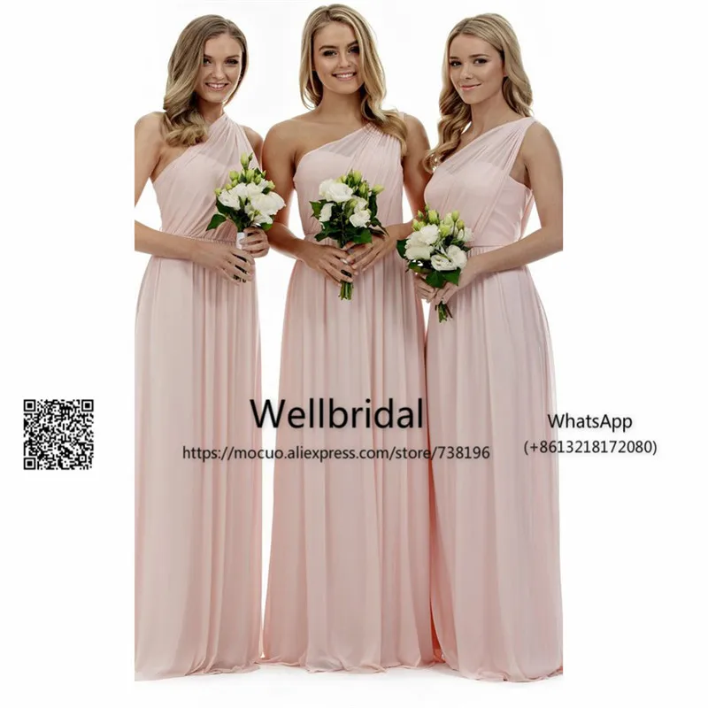 A-line One Shoulder Sleeveless Pleated Long Chiffon Bridesmaid Dress