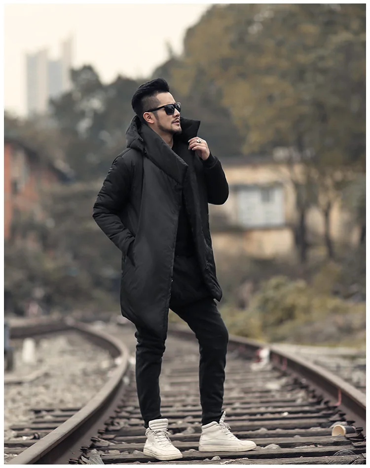 Новинка, мужское зимнее длинное толстое хлопковое пальто с капюшоном в европейском стиле, теплое метросексуальное мужское повседневное приталенное пальто с черной подкладкой, брендовый дизайн