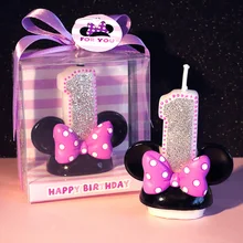 Фигура на день рождения свечи-цифры розовый бант Микки Минни Свеча для девочек детей, дети, ребенок для именинного пирога украшения подарки