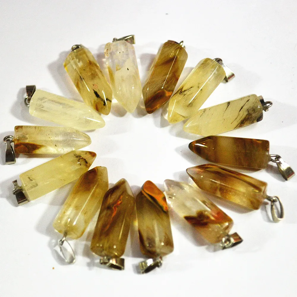 

Wholesale Fashion Natural Watermelon Rind Stone Pendants Points Pillar Pendulum For Necklace Jewelry Making 24PCS Free Shipping