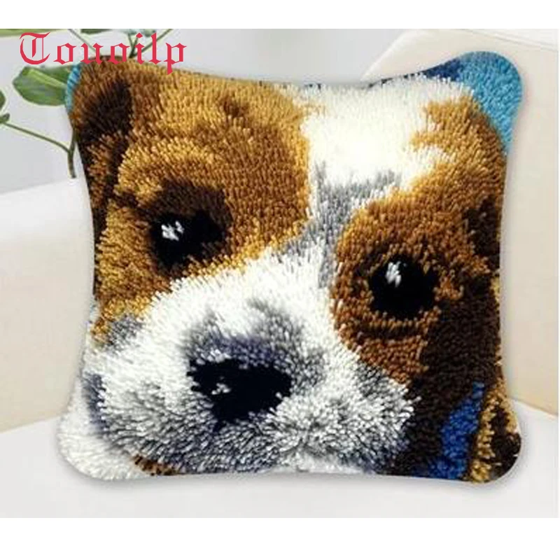 

Pillow"do it yourself"animal Bulldog dog method needlework kit latch hook rug kit Unfinshed embroidered carpet pattern Cartoon