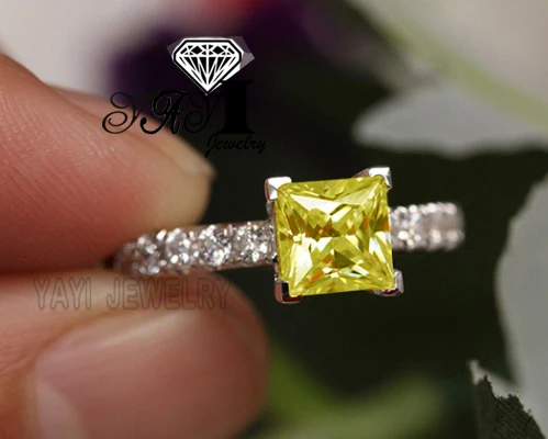 Ювелирные изделия YaYI Fashion Princess Cut 2.8CT желтый циркон серебряный цвет обручальные