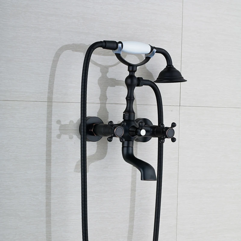 

Wall Mounted Oil Rubbed Bronze Bathtub Faucet Tap Dual Handle Hot and Cold Wall Mounted Tub Mixer Faucet + Hand Shower