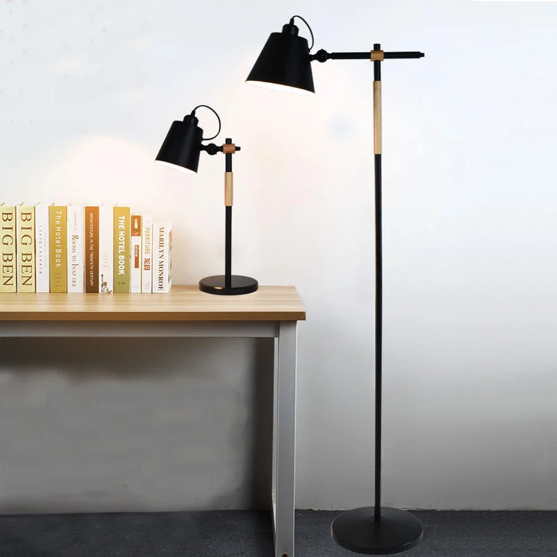 Напольный светильник железное искусство дерево E27 Вращающаяся головка рядом с