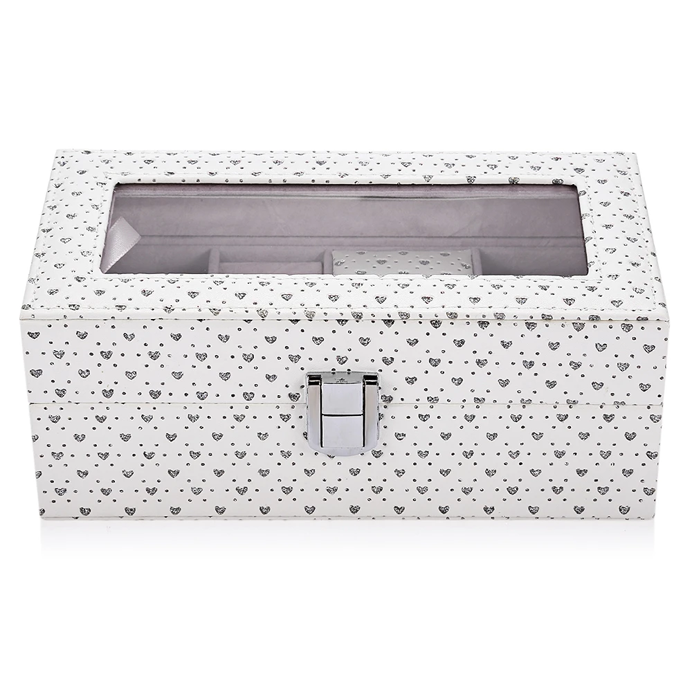 High Quality Watch Box Jewel Windowed Organizer Storage Bracelets Rings Earrings Holder Shining Heart Pink Organizer Watches Box (3)