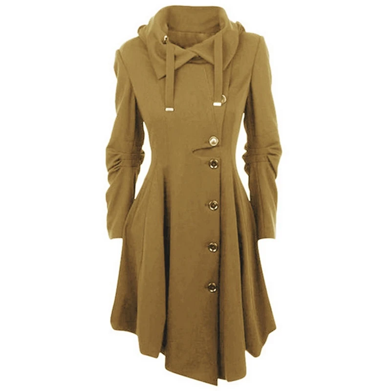 LAAMEI, Модное Длинное средневековое шерстяное пальто, женское черное готическое пальто со стоячим воротником, Женское пальто, винтажная женская верхняя одежда - Цвет: Camel