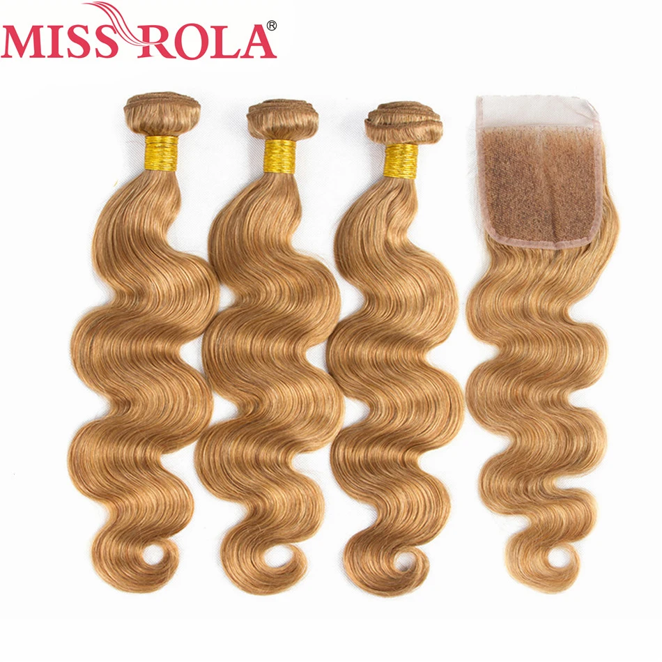 

Miss Rola Hair Pre-colord Malaysian Body Wave Hair Weaving 3 Bundles With Closure #27 Color 100% Human Non-Remy Hair Extensions