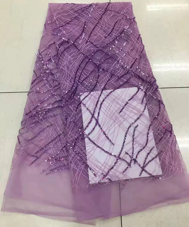 

Free shipping (5yards/pc) graceful African net lace fabric lilac purple French lace fabric with sequins for party dress FNJ57