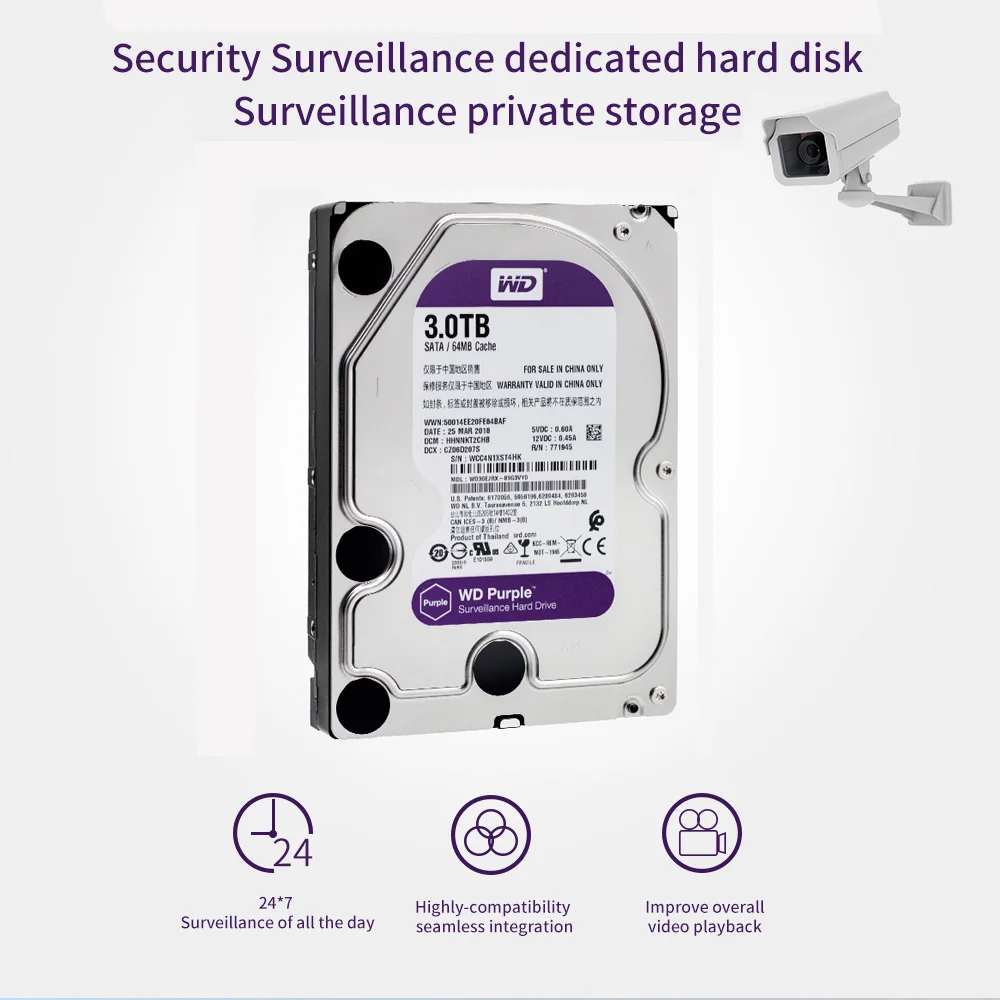Western Digital WD Purple vigilancia HDD 1TB 2TB 3TB 4TB SATA 6,0 Gb/s duro de 3,5