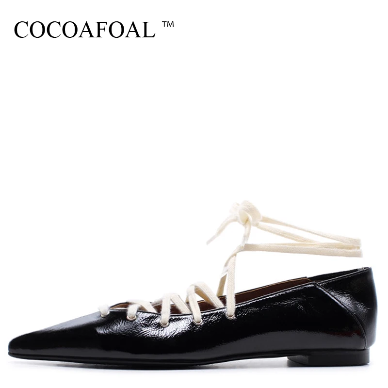 

COCOAFOAL Woman Red Ballet Flats Spring Autumn Fashion Black Genuine Leather Plataforma Shoes Fashion Pointed Toe Ballet Flats