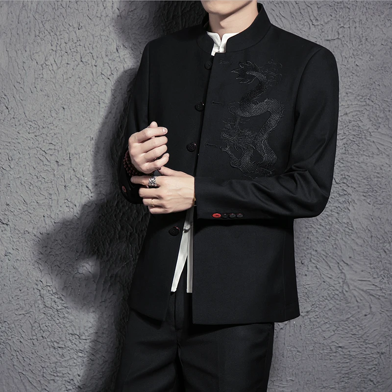 Chinese style suit Dragon Embroidery Chinese kung fu films Stand-up Collar Men's Clothing (suit jacket+pants) 