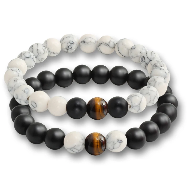 2 шт./компл., модные браслеты с тигром и камнем, классические черные, белые, натуральная лава, камни, шармы, бусины для браслета, для женщин и мужчин