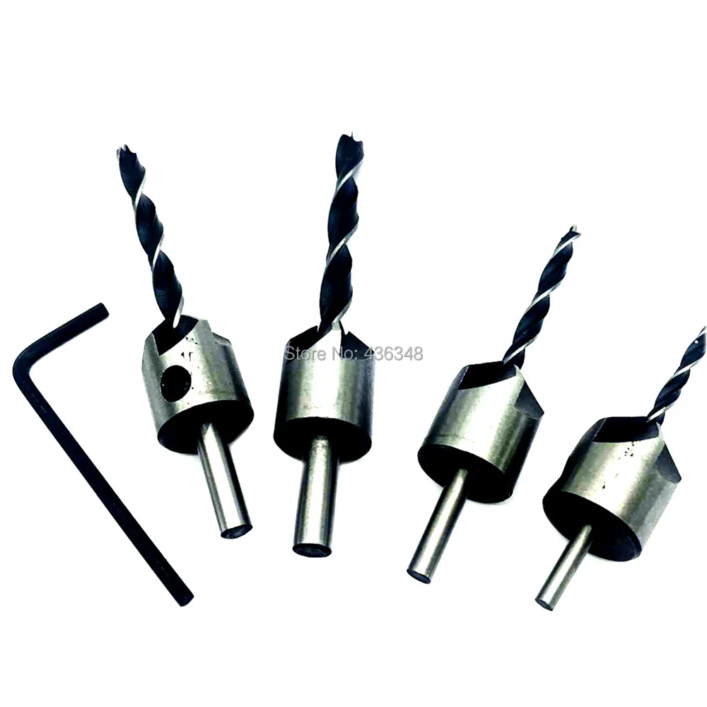 5pc 5-Flute Countersink Bits Set Counter Sink Chamfer Cutter Hex Shank W Wrench