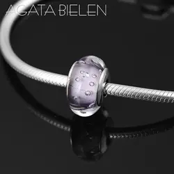 925 стерлингового серебра прозрачный Круглый романтический фиолетовый пузырь муранский бисер кошачий глаз оригинальный Пандора