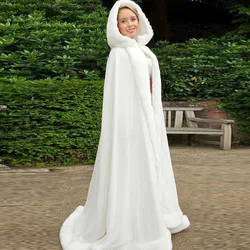 Bealegantom New High Quality Cheap Christmas Day Warm Winter Long Wedding Wraps Shawl Hodded Faux Fur Bridal Cape with Hat QA907
