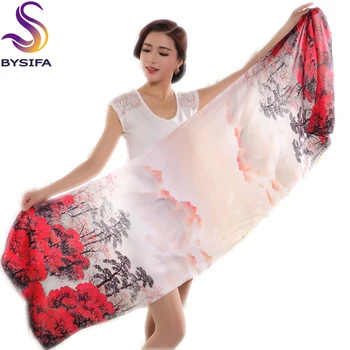 

[BYSIFA]Spring Autumn Long Silk Scarf For Women Elegant Beige Red Female Silk Scarves Fashion Female Silk Crepe Satin Silk Wraps