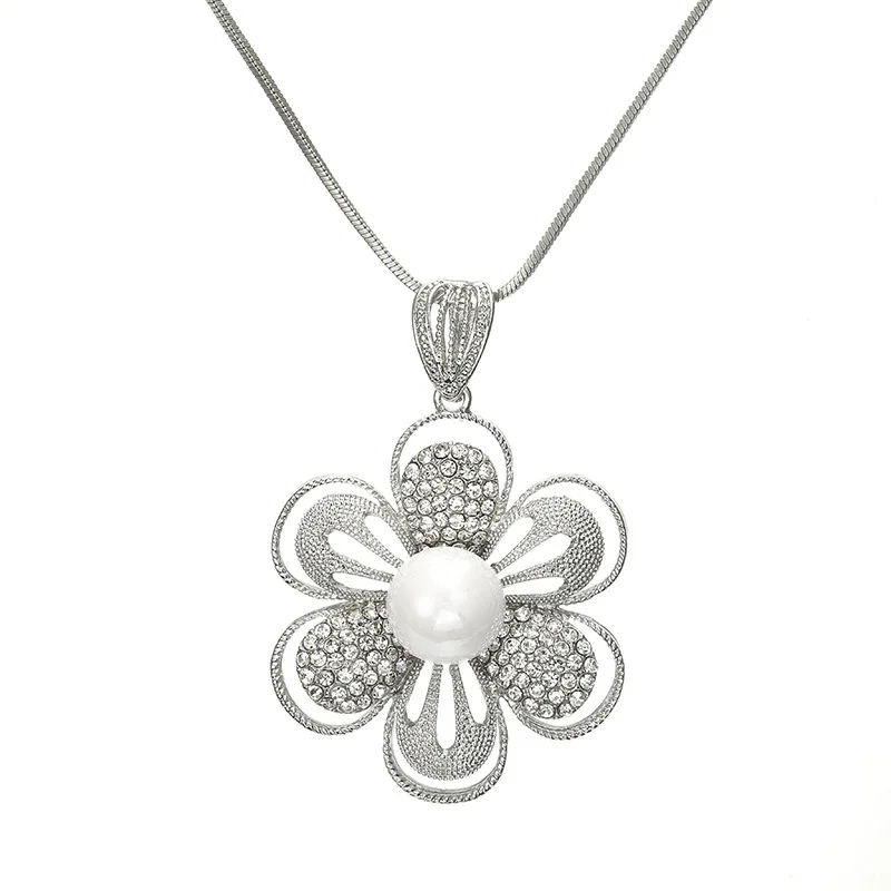BYSPT ожерелье в виде цветка ожерелье для женские модные Кристаллы длинное ожерелье s& подвески серебряная цепочка Ювелирное колье