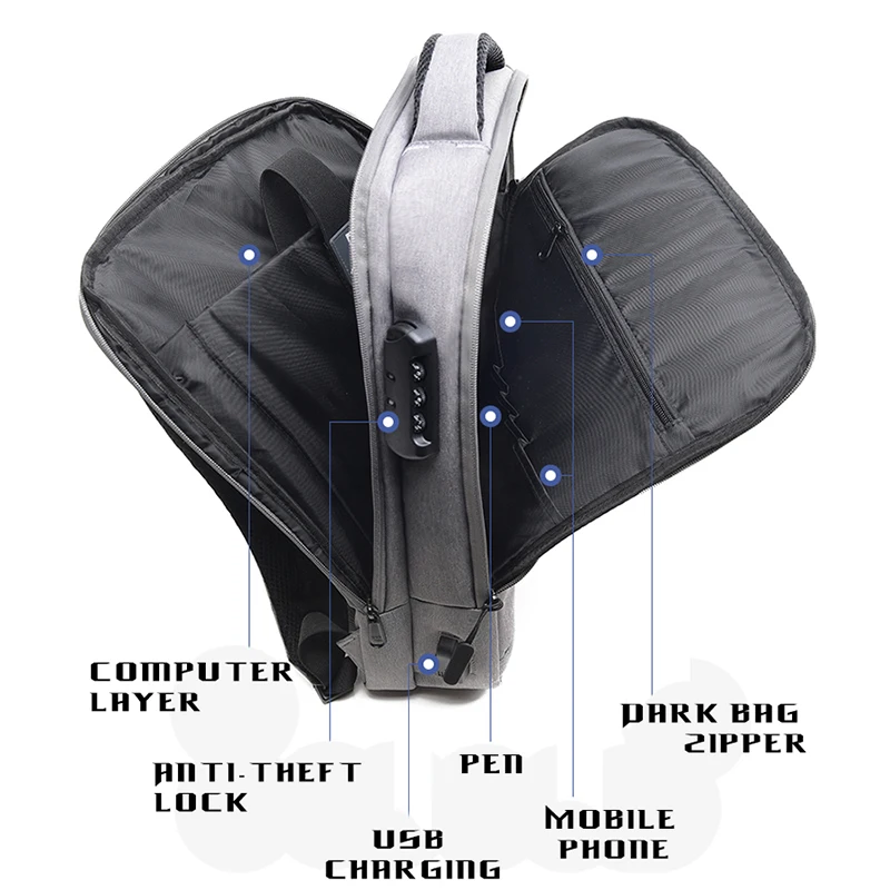 Kuбаг 15,6 дюймов ноутбук бизнес рюкзак мужской USB зарядка Противоугонный замок водонепроницаемый туристический рюкзак женская сумка для ноутбука
