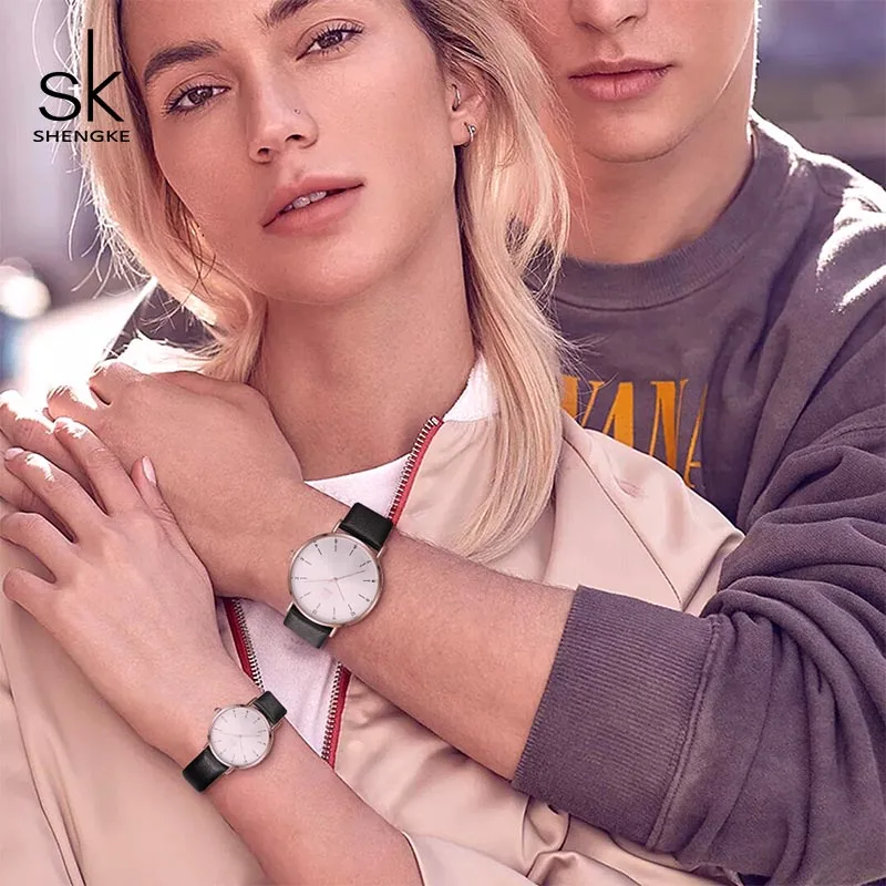 Shengke Fashion Leather Watches For Lover Couple Watches Luxury Quartz Female Male Wrist Watch 2019 New 5
