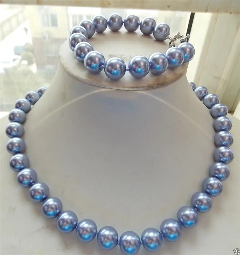 

Hot selling free shipping*******Fashion Jewellery 12mm Round Violet South Sea Shell Pearl Necklace Bracelet Sets