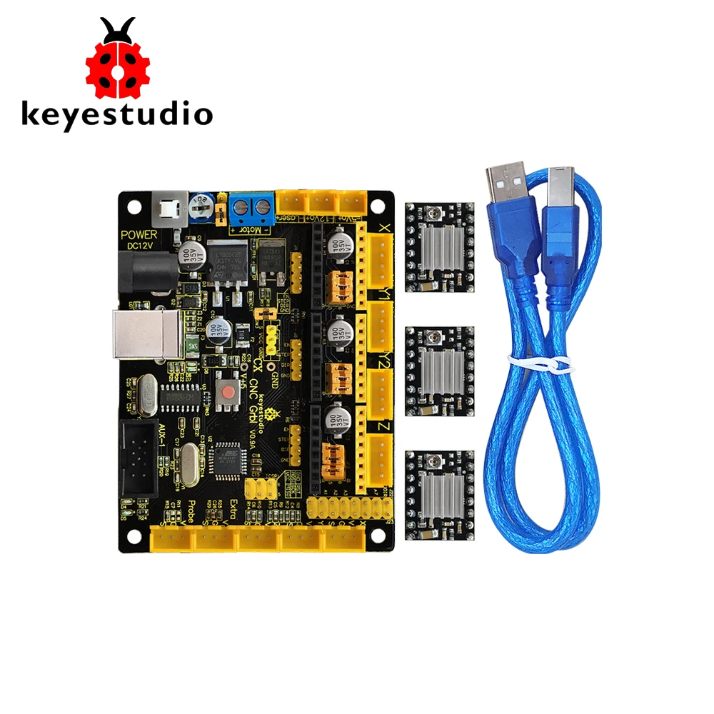 Плата Keyestudio CNC V0.9A + 3 драйвера 4988 с радиатором и USB кабелем для arduino CNC/лазерной
