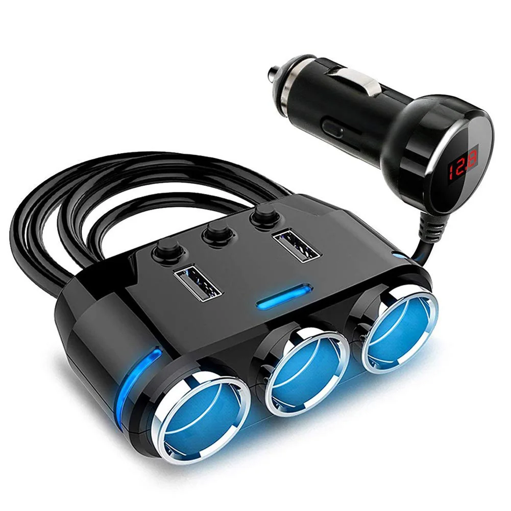 Автомобильный прикуриватель USB адаптер 3 гнезда прикуривателя сплиттер с светодиодный Напряжение Дисплей устройство для автомобиля с двумя портами USB Зарядное устройство реле 12V