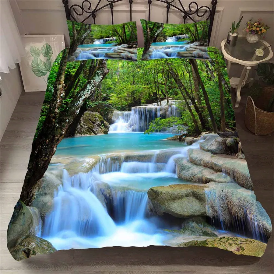 

Bedding Set 3D Printed Duvet Cover Bed Set Forest waterfall Home Textiles for Adults Bedclothes with Pillowcase #SL09