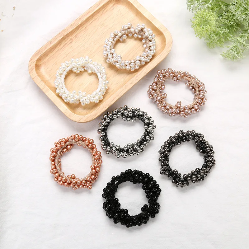 

Solid scrunchy Beads Elastic Headbands Girls Hair Accessories Gun for Hair Women Ponytail Holder Hair Ring Elastic Hair Bands