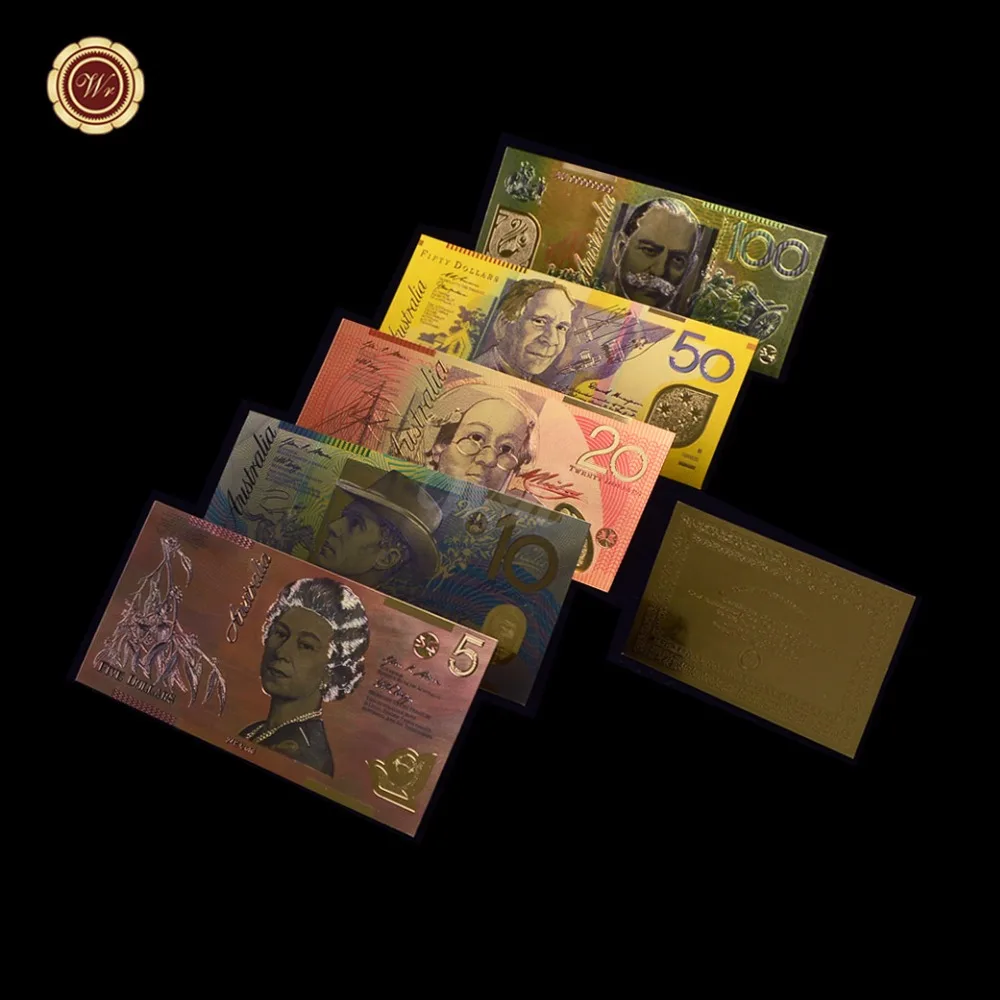 Золотая фольга банкноты Россия 1 3 5 10 25 50 100 рубль валютный набор для сбора