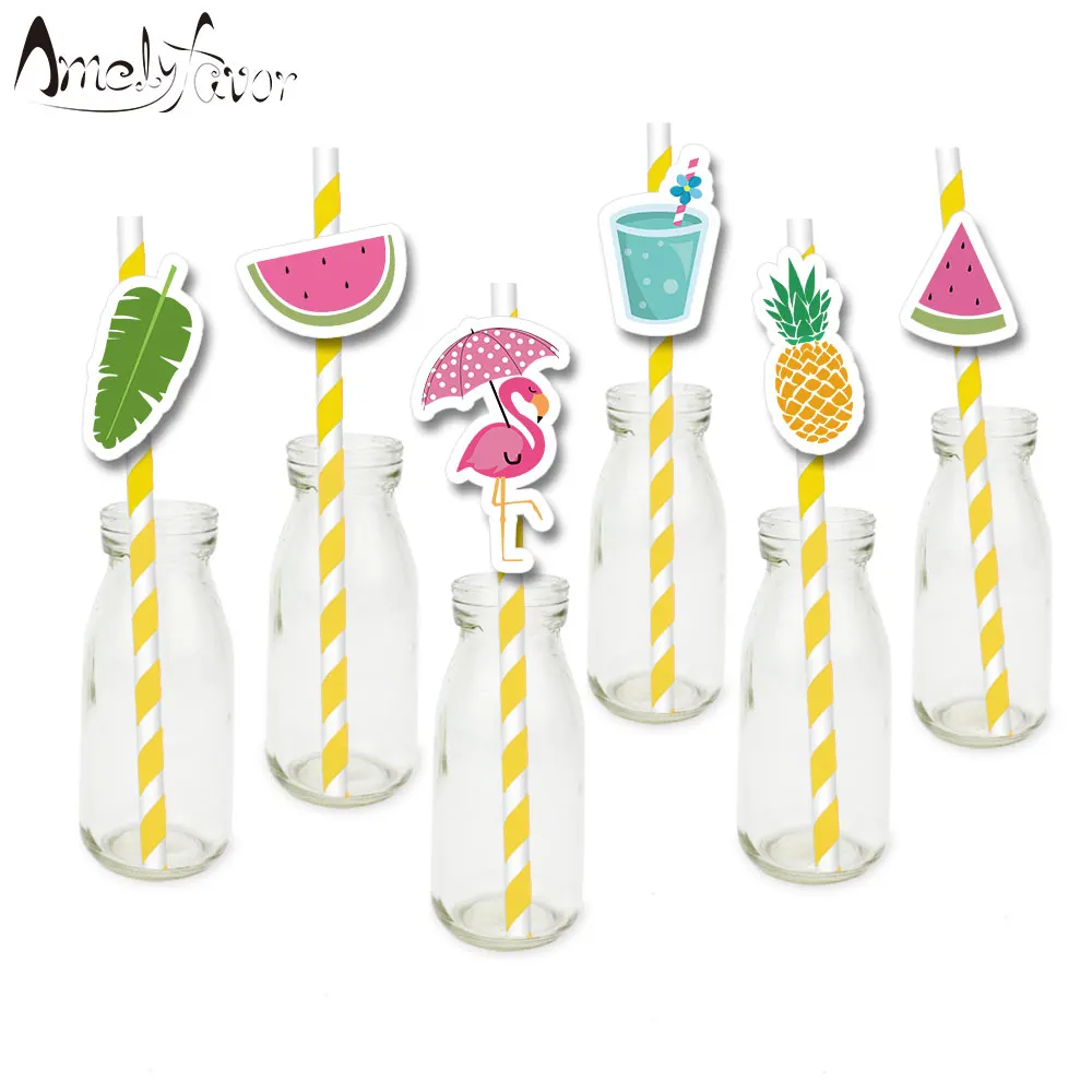 

Summer Holiday Theme Flamingo Straw Watermelon Paper Straws Kids Birthday Party Festival Decorations Supplies Baby Shower 24 PCS